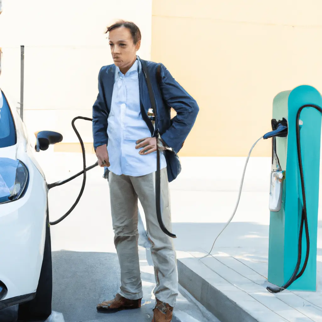 man with electric car charging point